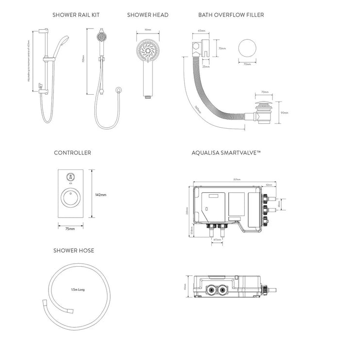 Aqualisa Visage Q Smart Digital Shower Concealed with Adjustable Head & Bath Fill - High Pressure/Combi