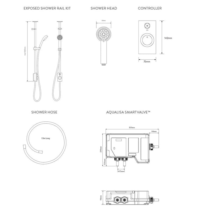 Aqualisa Visage Q Smart Digital Shower Exposed with Adjustable Head - High Pressure/Combi