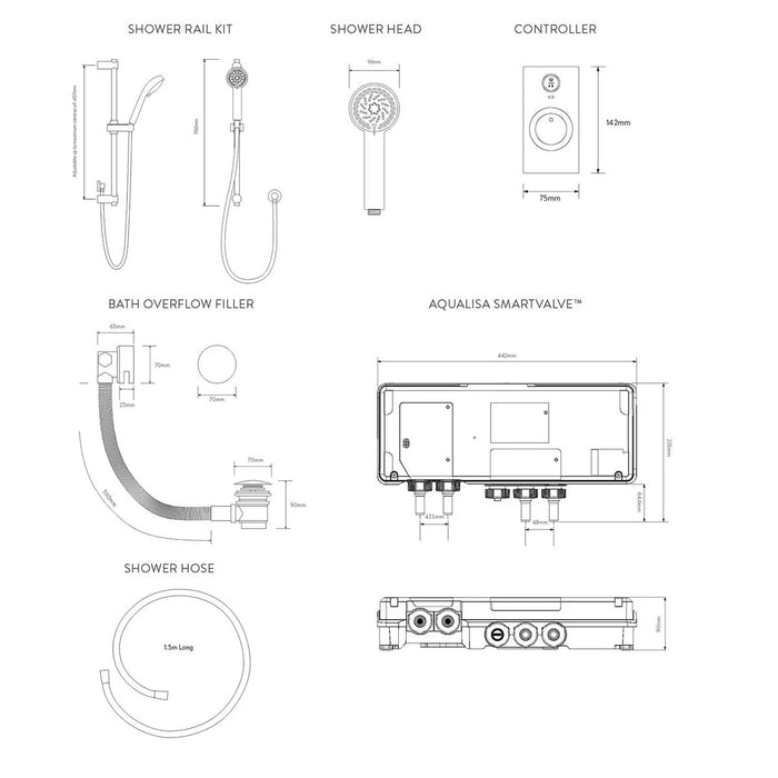 Aqualisa Visage Q Smart Digital Shower Concealed with Adjustable Head & Bath Fill - Gravity Pumped