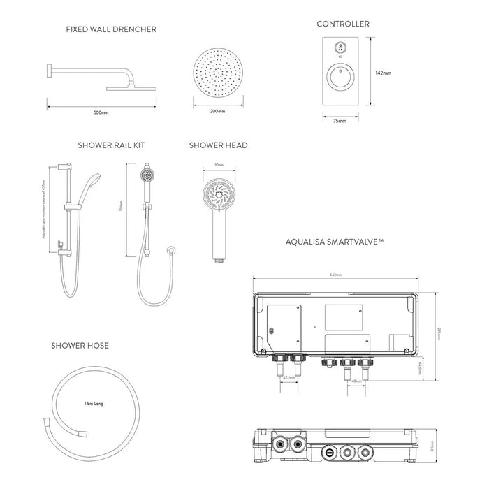 Aqualisa Visage Q Smart Digital Shower Concealed with Adjustable & Wall Fixed Head - Gravity Pumped