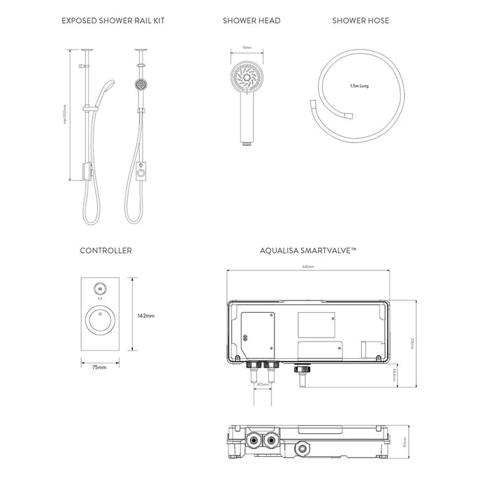 Aqualisa Visage Q Smart Digital Shower Exposed with Adjustable Head - Gravity Pumped