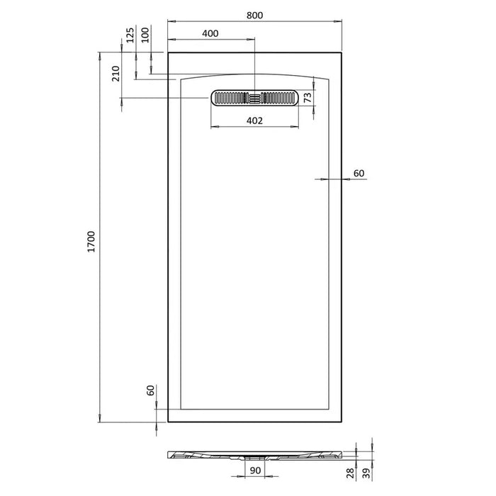 Crosswater Vito Textured Rectangular Shower Tray With Waste
