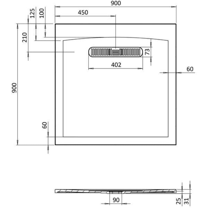 Crosswater Vito Textured Anti-Slip Square Shower Tray with Waste - 900mm x 900mm
