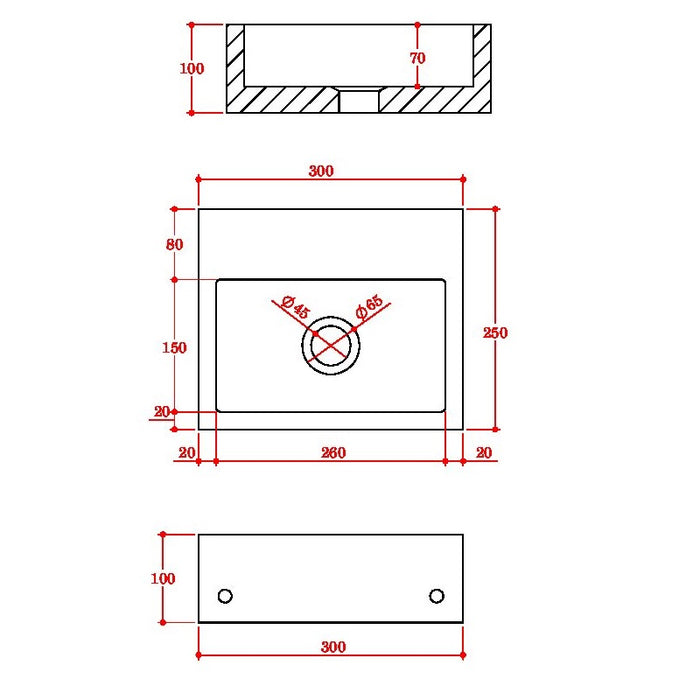 Scudo Sanctuary Marble Wall Hung Basin - 300mm  Wide