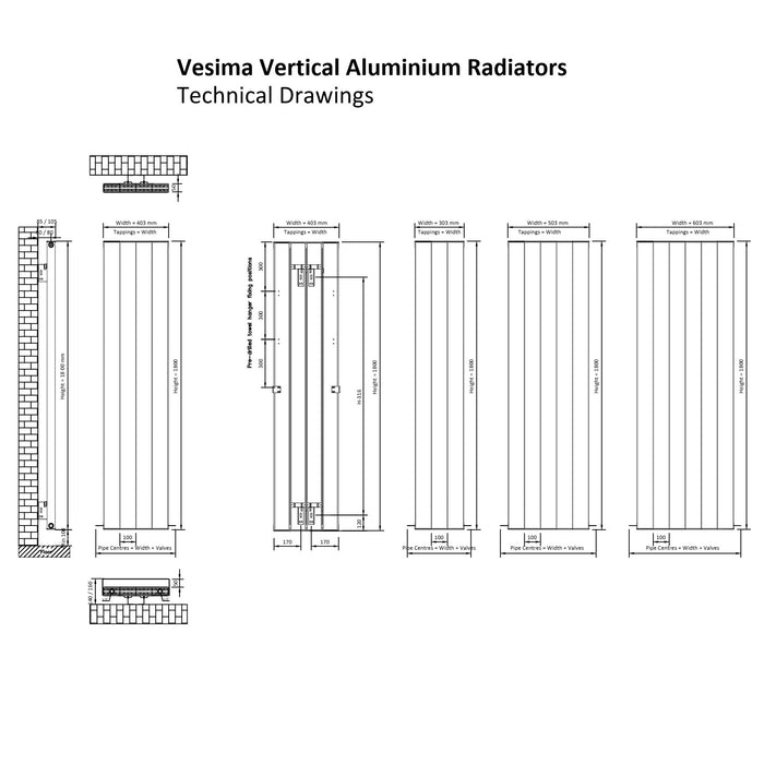 Eastbrook Vesima Aluminium Vertical Designer Radiator - Matt White