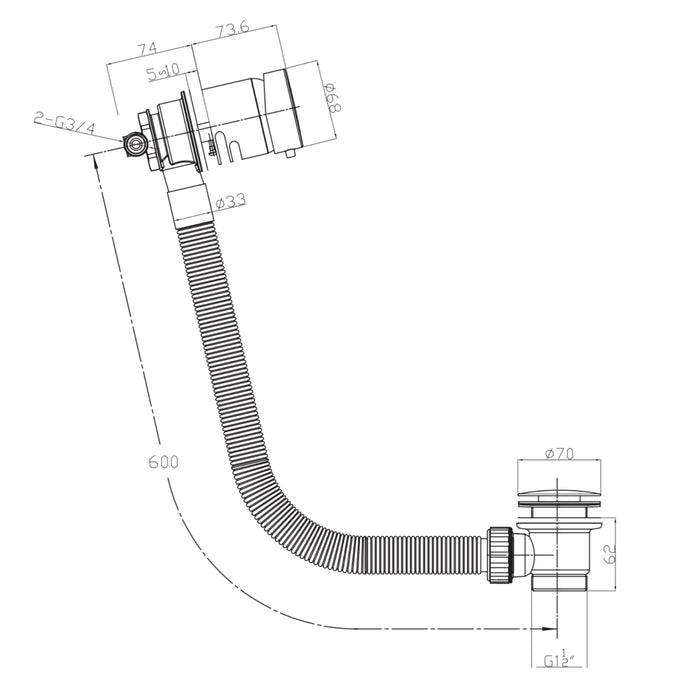 Scudo Bath Filler Overflow & Valve with Click Clack Waste