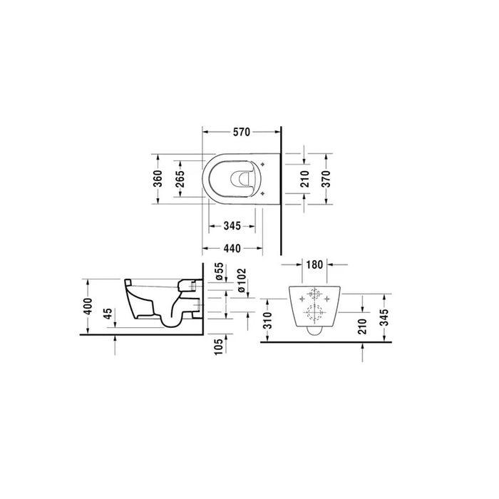 Duravit ME By Starck Wall Hung Toilet & Soft Close Seat