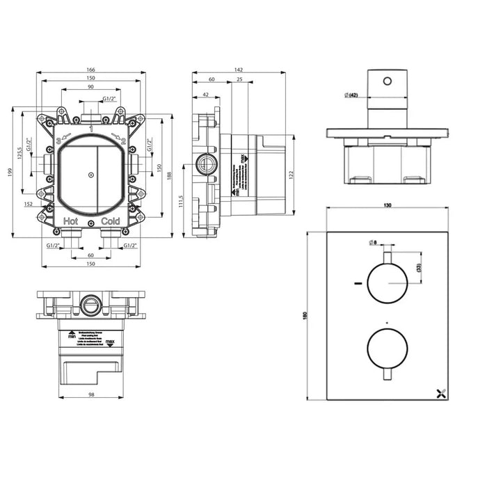 Crosswater MPRO 3 Outlet Thermostatic Concealed Shower Valve