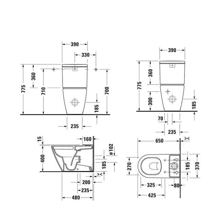 Duravit D-Neo Rimless Close Coupled Toilet with Seat & Cover