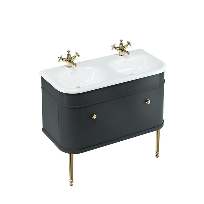 Burlington Chalfont 1 Drawer Floorstanding Vanity Unit With Basin, Legs And Handles - 1000mm