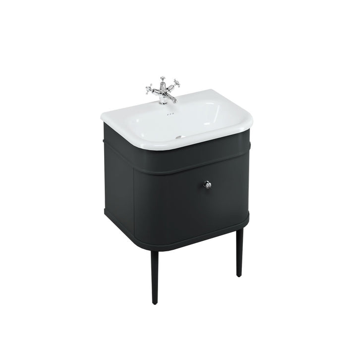 Burlington Chalfont 1 Drawer Floorstanding Vanity Unit With Basin, Legs And Handles - 625mm