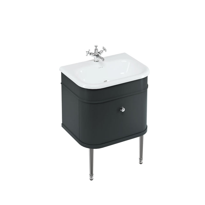 Burlington Chalfont 1 Drawer Floorstanding Vanity Unit With Basin, Legs And Handles - 625mm
