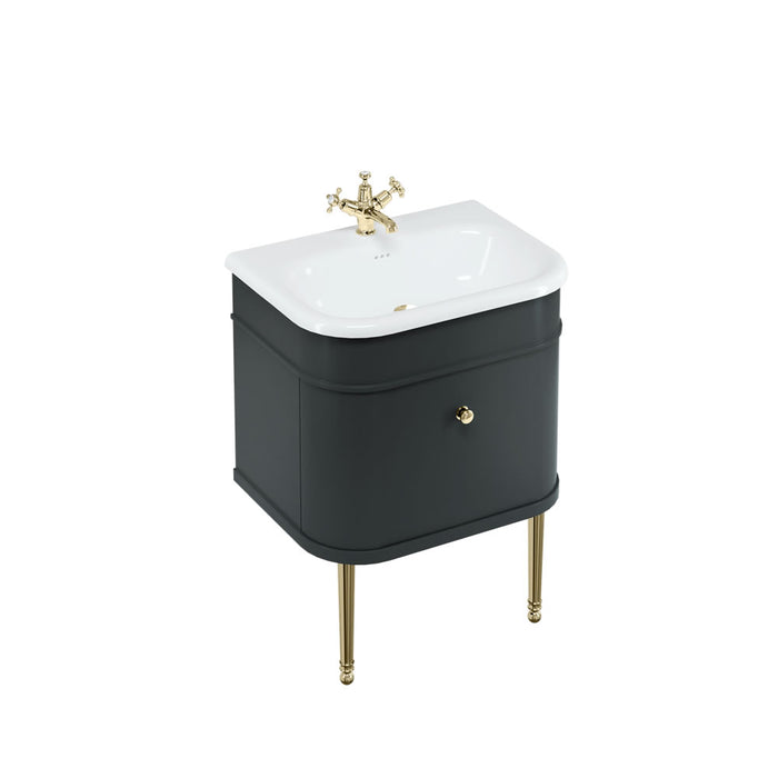 Burlington Chalfont 1 Drawer Floorstanding Vanity Unit With Basin, Legs And Handles - 625mm