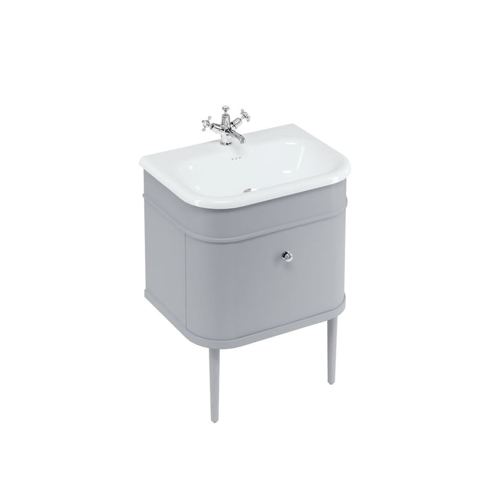 Burlington Chalfont 1 Drawer Floorstanding Vanity Unit With Basin, Legs And Handles - 625mm