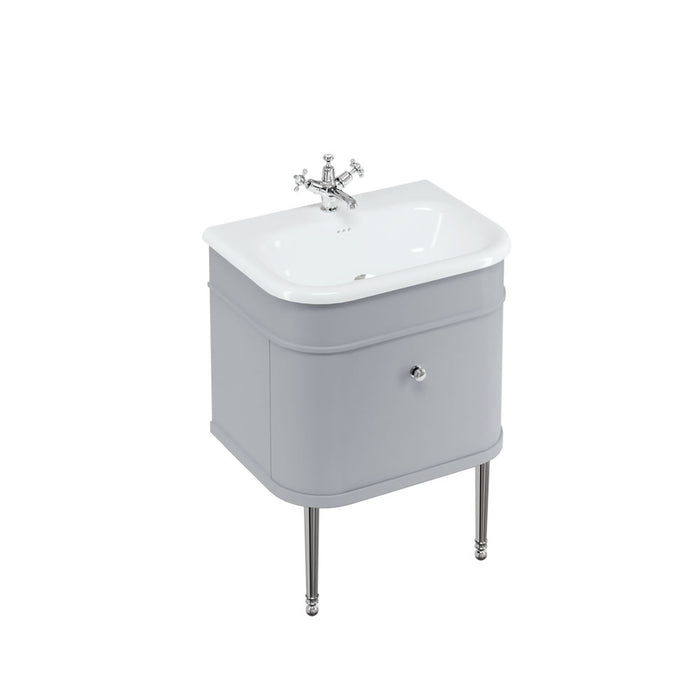 Burlington Chalfont 1 Drawer Floorstanding Vanity Unit With Basin, Legs And Handles - 625mm