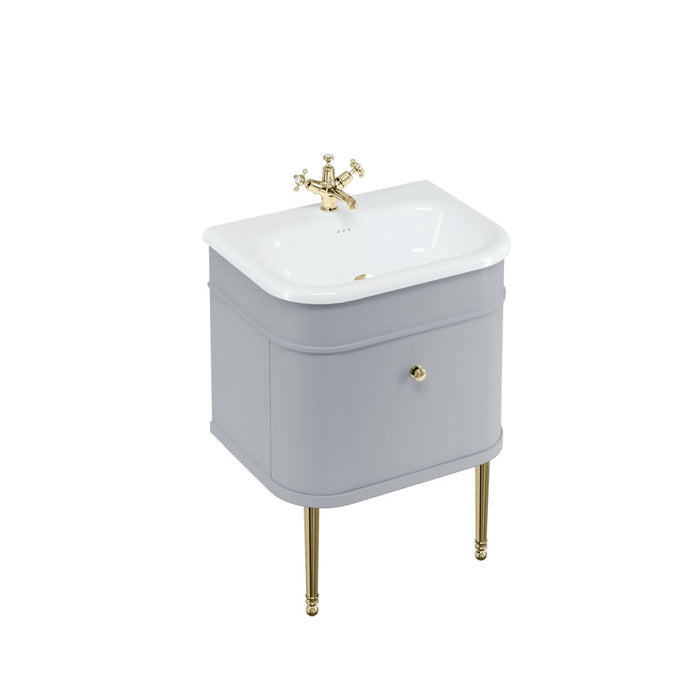 Burlington Chalfont 1 Drawer Floorstanding Vanity Unit With Basin, Legs And Handles - 625mm