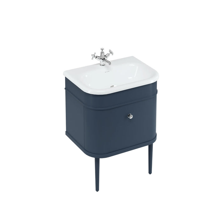 Burlington Chalfont 1 Drawer Floorstanding Vanity Unit With Basin, Legs And Handles - 625mm