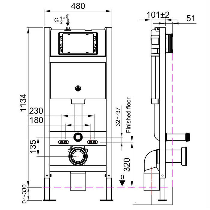 Scudo Wall Hung Toilet Frame & Concealed Cistern with Dual Flush Button