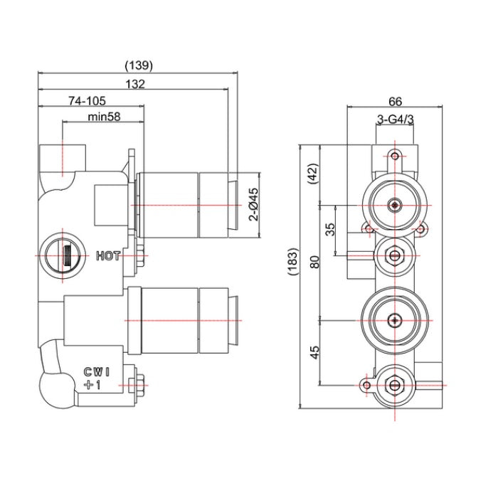 Crosswater Belgravia 1 Outlet 2 Handle Thermostatic Concealed Shower Valve With Crosshead Handle - Chrome/White