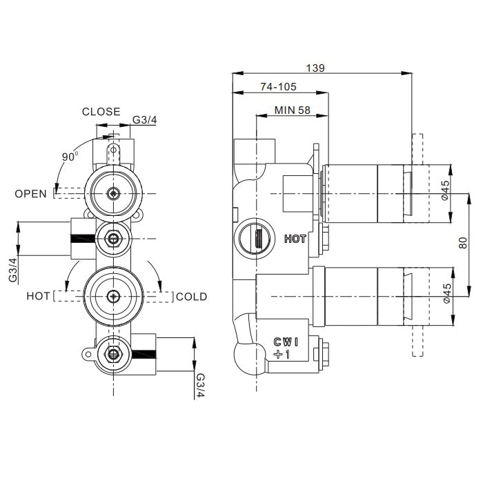 Crosswater Belgravia 1 Outlet 2 Handle Thermostatic Concealed Shower Valve With Crosshead Handle - Chrome/White
