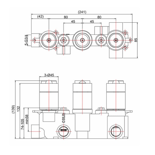 Crosswater Belgravia Landscape 3 Outlet 3 Handle Thermostatic Concealed Shower Valve With Crosshead Handle - Chrome/White