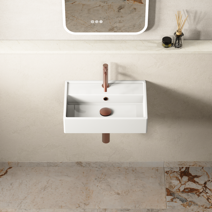 Crosswater Turin Wall Hung Basin With Overflow - 500mm Wide - 1 Tap Hole - White