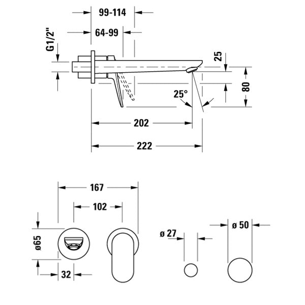 Duravit Wave 2 Hole Wall Mounted Basin Mixer Tap