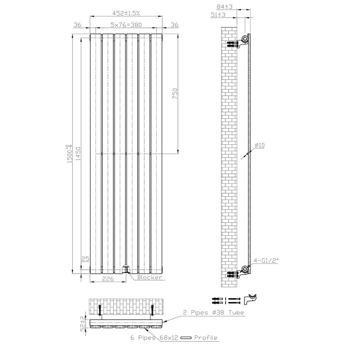 Eastbrook Warrington Type10 Designer Radiator - Brushed Brass
