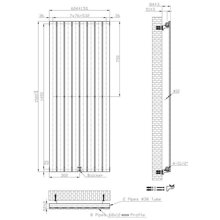 Eastbrook Warrington Type10 Designer Radiator - Brushed Brass