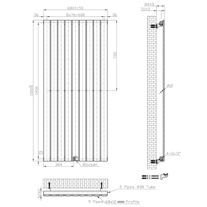 Eastbrook Warrington Type 10 Vertical Designer Radiator Matt Anthracite