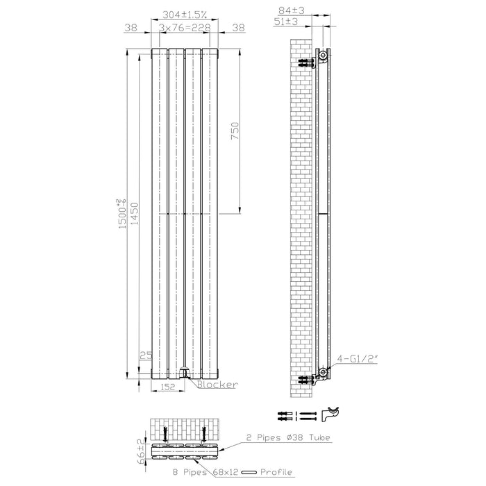 Eastbrook Warrington Type 20 Vertical Designer Radiator Matt Anthracite