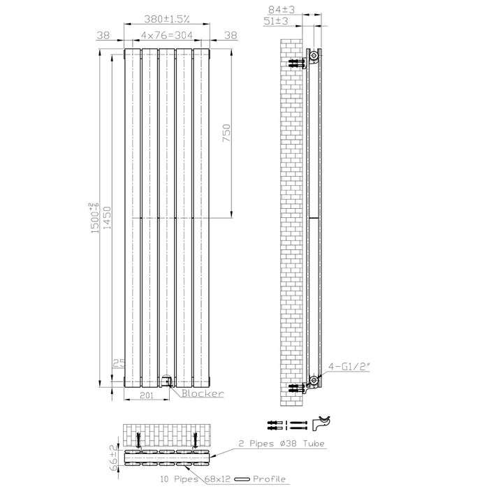Eastbrook Warrington Type 20 Vertical Designer Radiator Matt Anthracite