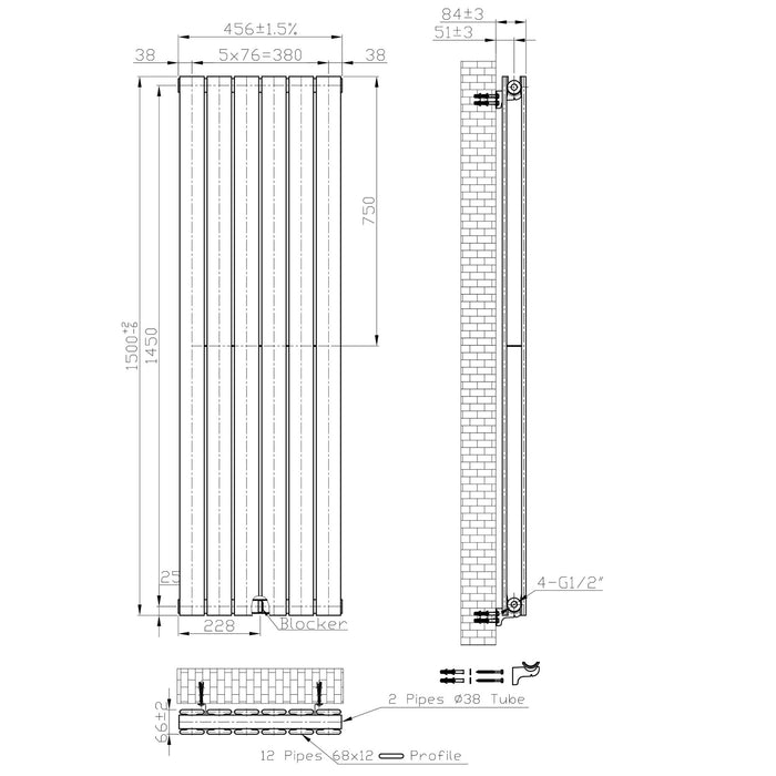 Eastbrook Warrington Type 20 Vertical Designer Radiator Matt Anthracite