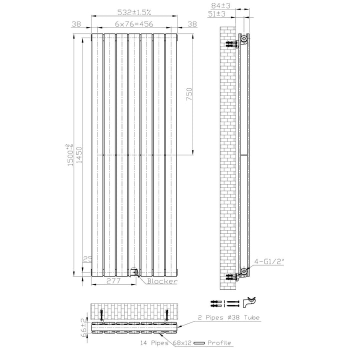 Eastbrook Warrington Type 20 Vertical Designer Radiator Matt Anthracite
