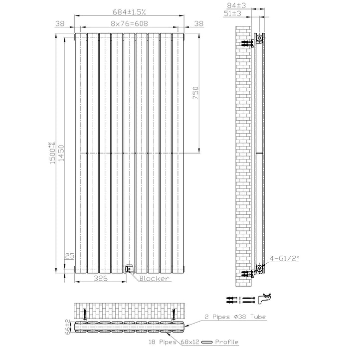 Eastbrook Warrington Type 20 Vertical Designer Radiator Matt Anthracite