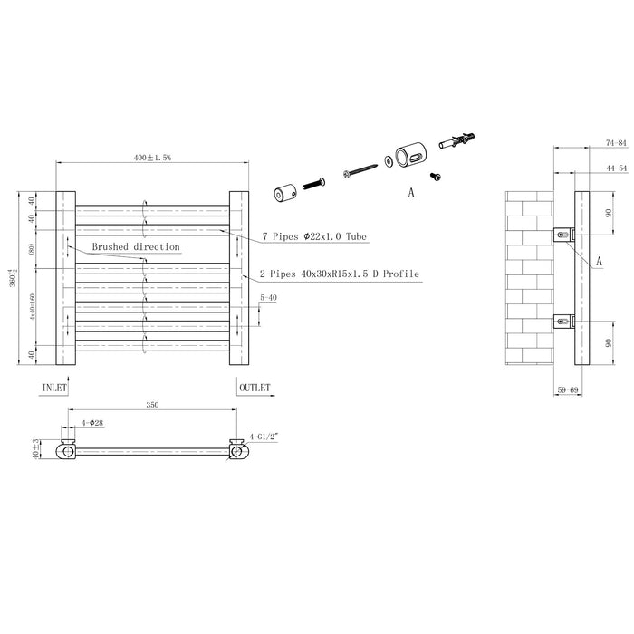 Eastbrook Wendover Straight Heated Towel Rail - Brushed Brass
