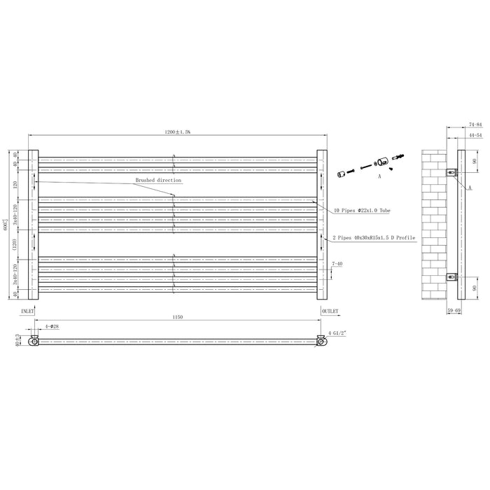 Eastbrook Wendover Straight Heated Towel Rail - Brushed Brass