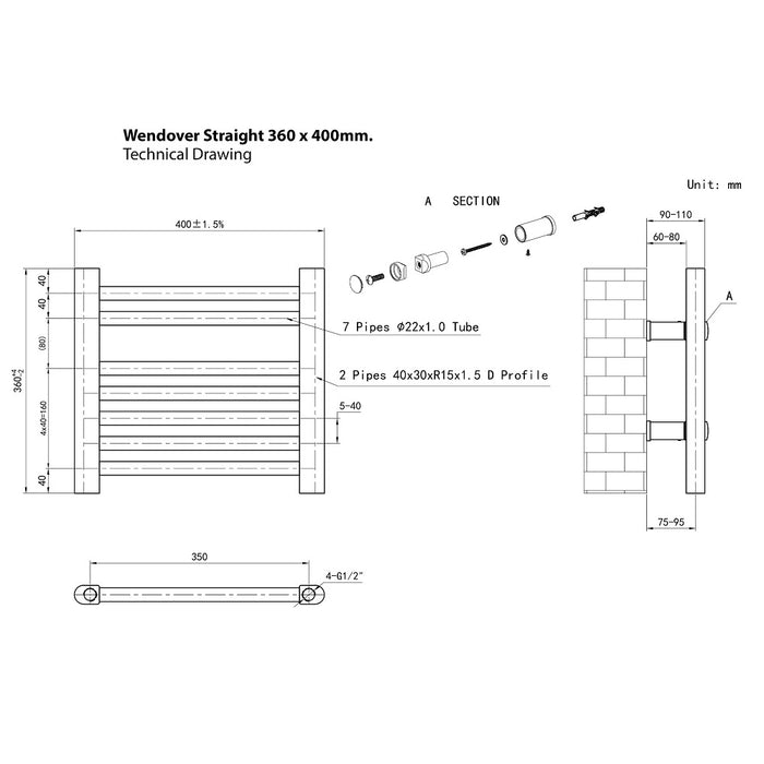 Eastbrook Wendover Horizontal Straight Heated Towel Rail - White