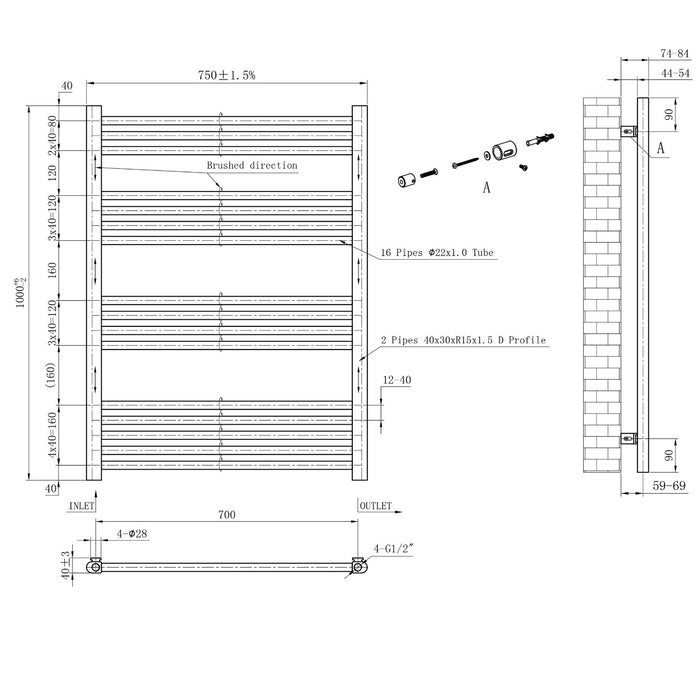 Eastbrook Wendover Straight Heated Towel Rail - Brushed Brass