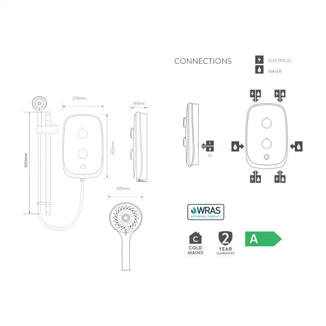 Aqualisa eVOLVE Electric Shower with Satin Silver Riser Kit