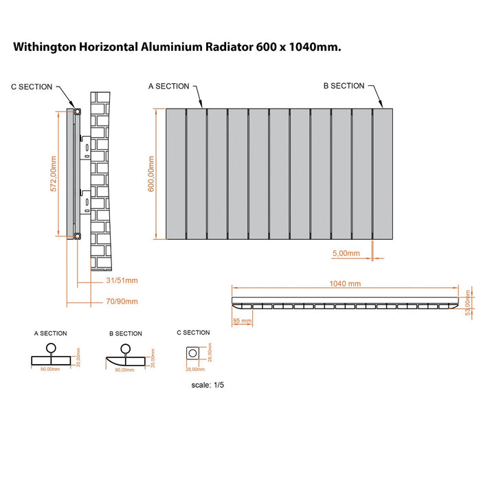 Eastbrook Withington Aluminium Horizontal Designer Radiator - Matt Anthracite