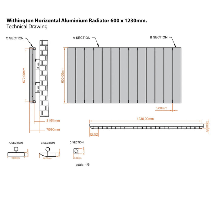 Eastbrook Withington Aluminium Horizontal Designer Radiator - Matt Anthracite