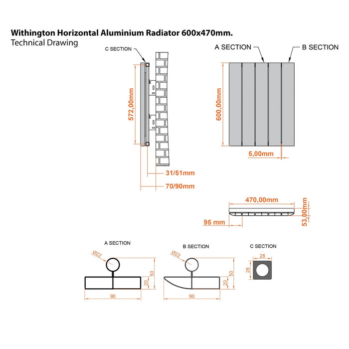 Eastbrook Withington Aluminium Vertical Designer Radiator - Matt Cobalt Blue