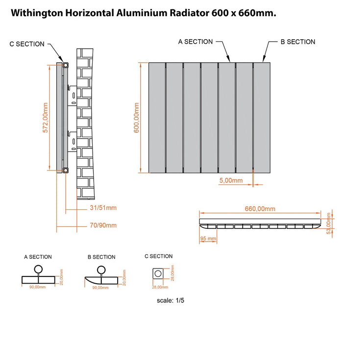 Eastbrook Withington Aluminium Horizontal Designer Radiator - Matt Anthracite