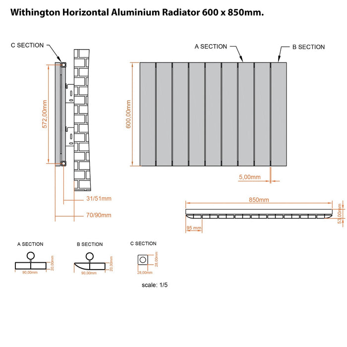 Eastbrook Withington Aluminium Horizontal Designer Radiator - Matt Anthracite