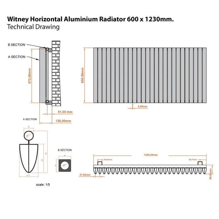 Eastbrook Witney Horizontal Aluminium Designer Radiator - Matt White