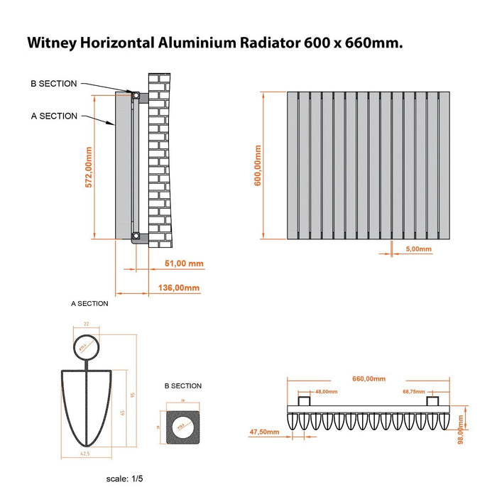 Eastbrook Witney Horizontal Aluminium Designer Radiator - Matt White