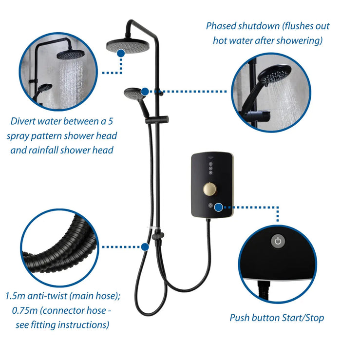 Triton Amala DuElec 9.5kW Electric Shower - Black/Brushed Brass