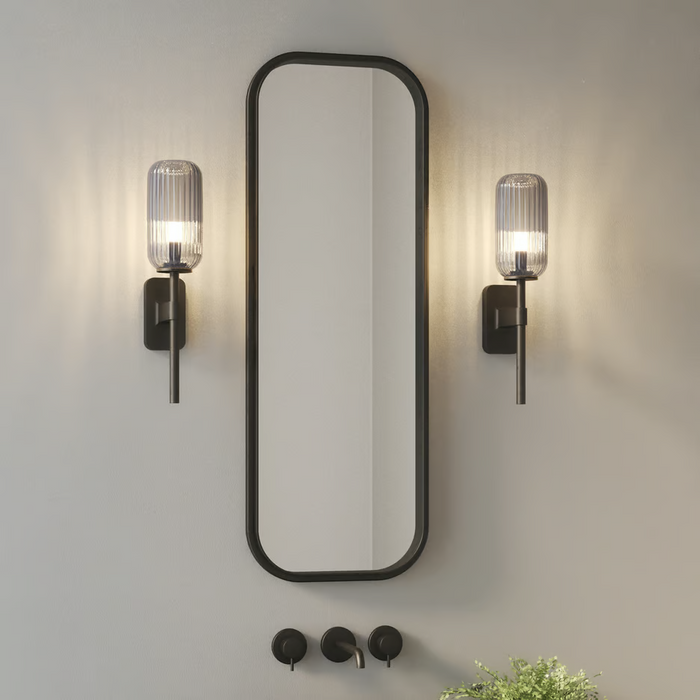 Astro Tacoma Reed Ribbed Glass Shade - Smoke - Bathroom