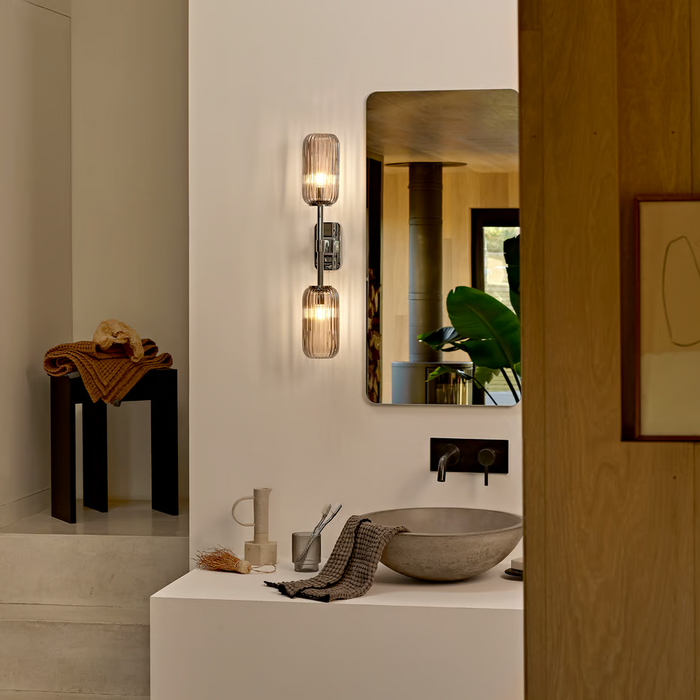 Astro Tacoma Reed Ribbed Glass Shade - Smoke - Bathroom